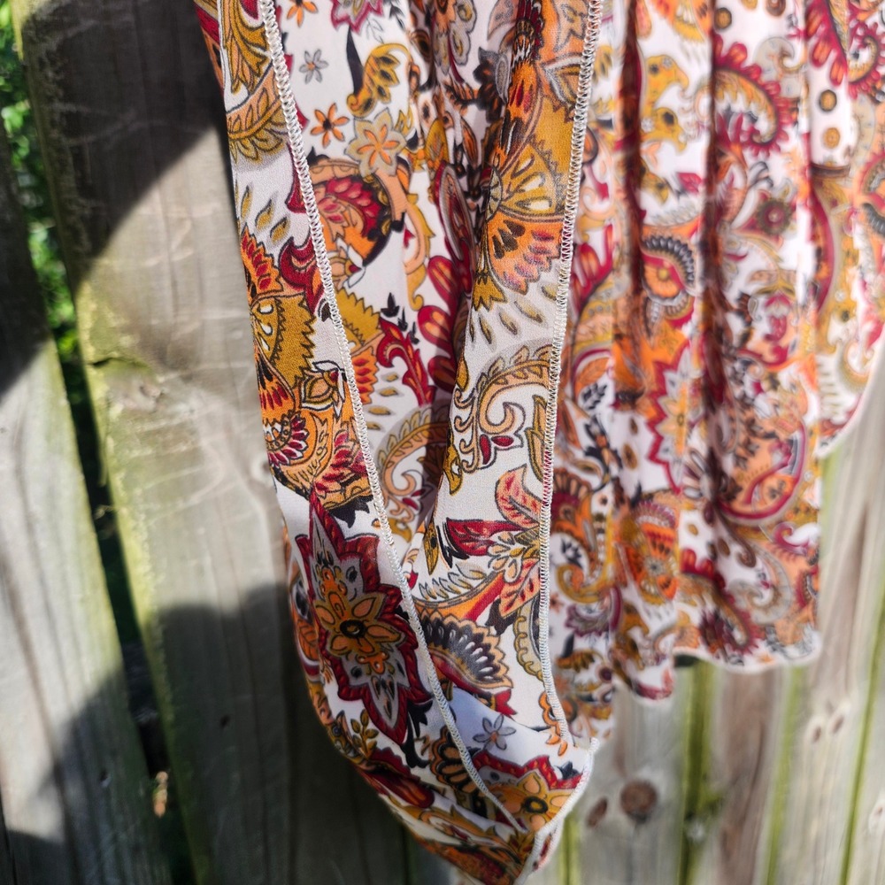 Fun & Flirt Womens Boho Paisley Babydoll Top Orange Red Butterfly Sleeve Large - Picture 8 of 9